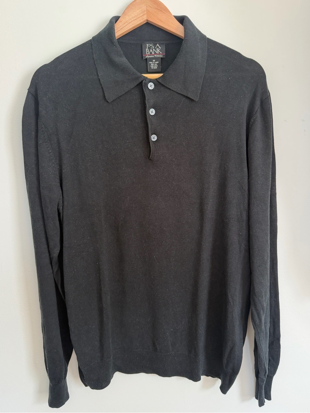 80s/90s silk polo shirt long sleeve black men’s medium Jos. A. Bank